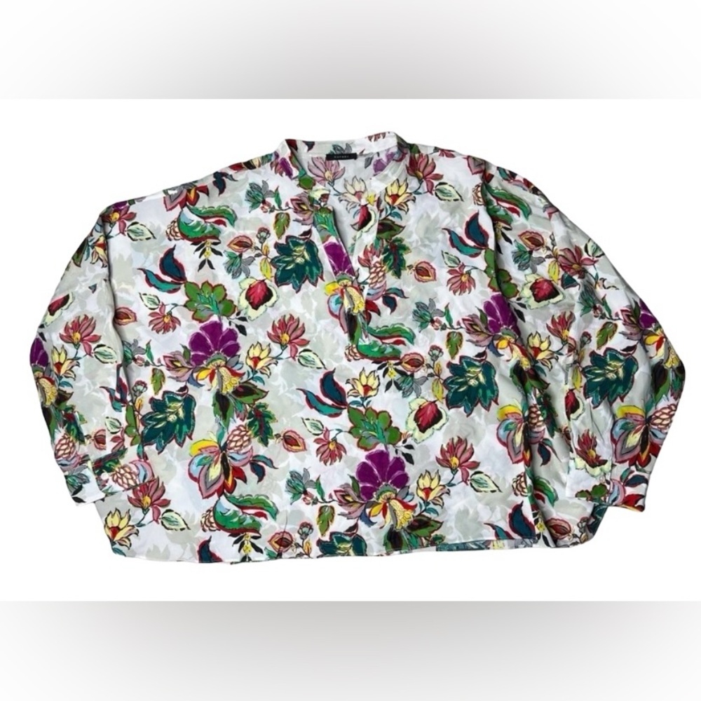 Natori floral print silk blend oversized blouse. Sz XL EUC - Picture 4 of 10